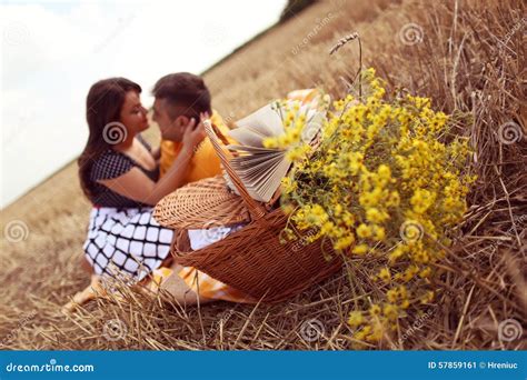Couple Laying On Grass Having Picnic Stock Image Image Of Field Basket 57859161