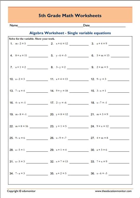 Free Printable Worksheets For 5th Grade