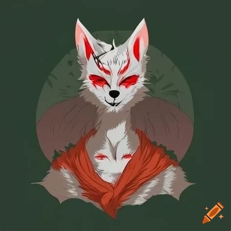 Black And Green Male Kitsune Fox Humanoid Fursona With Red Eyes On Craiyon