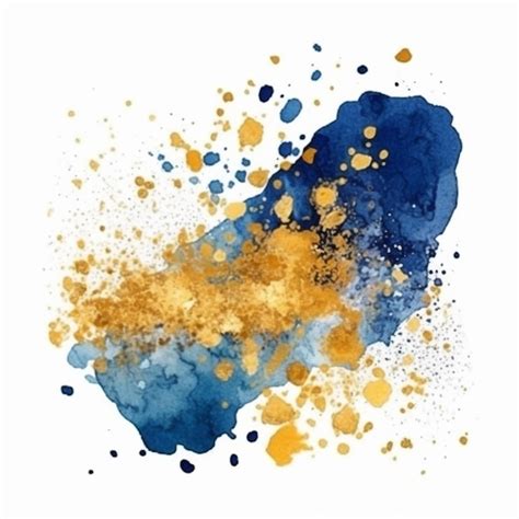 Premium Photo A Painting Of A Blue And Yellow Watercolor Splash With Gold Spots Generative Ai