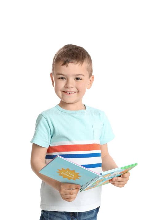 Cute Little Boy Reading Book On White Stock Photo Image Of Learn