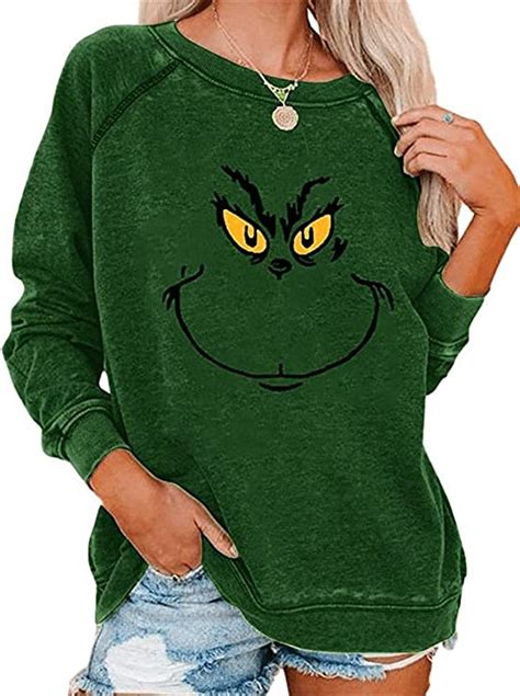 Nhmpretty Women Grinch Stole Christmas Grinch Face Green Crew Neck