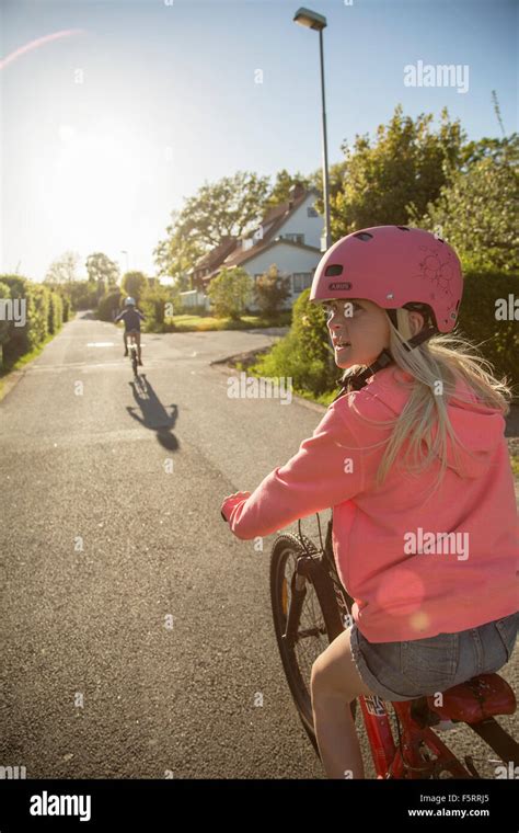 Sweden Vastergotland Lerum Children 10 11 12 13 Cycling In Sunny
