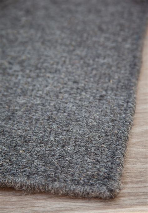 Thick Woven Wool Rug Solid Grey Hook And Loom