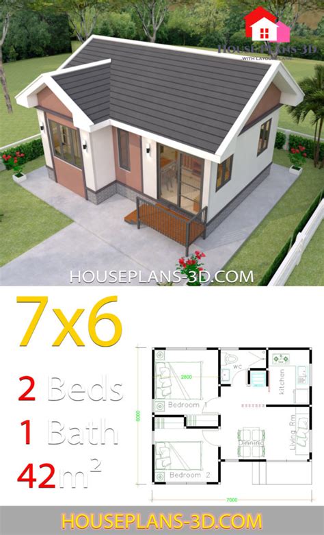 House Plans Design 7x6 With 2 Bedrooms Gable Roof House Plans 3d