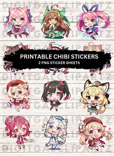 Cute Chibi Anime Girls Printable Stickers Png Download Digital Etsy