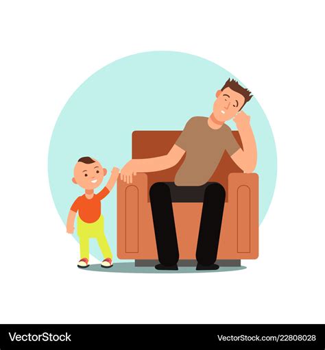 Tired Father Asleep In Chair Royalty Free Vector Image
