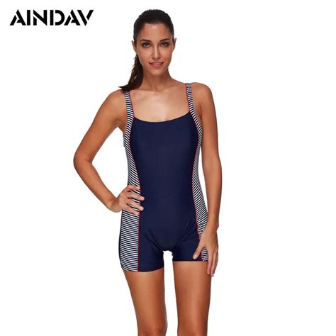 Aindav Maillot Athletic Training Swimsuit Boyleg One Piece Swimsuit