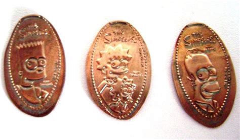 Lot Of 3 Elongated Pressed Pennies The Simpsons 2 Universal Studios