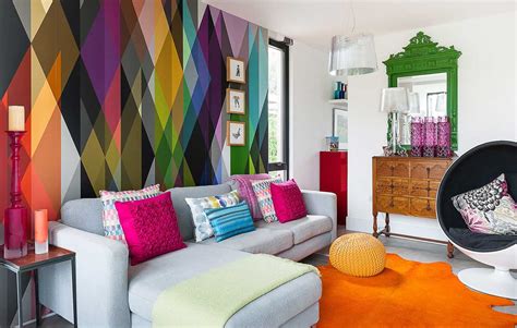 Eclectic Living Room Geometric Feature Wall