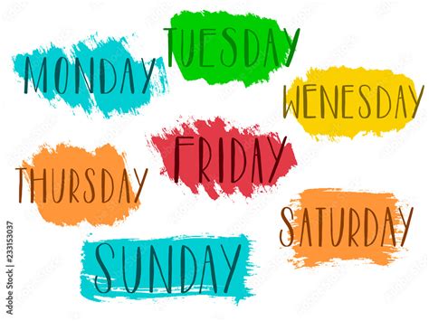 Vetor De Handwritten Days Of The Week Monday Tuesday Wednesday Thursday Friday Saturday