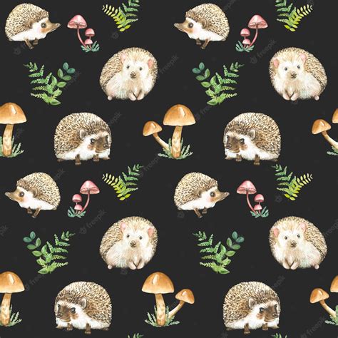 Premium Vector Seamless Pattern With Cute Watercolor Hedgehogs