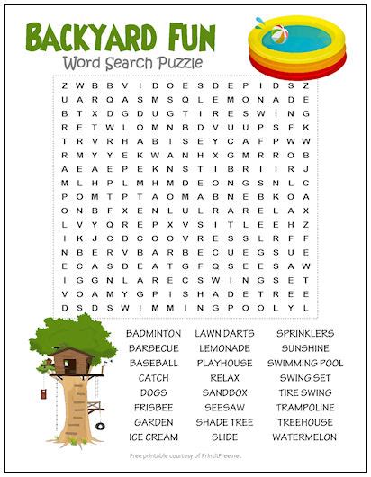 Backyard Fun Word Search Puzzle Print It Free