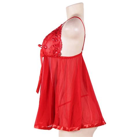 women sexy lingerie see through sleepwear lace chemises outfit plus size e2073 red 4xl