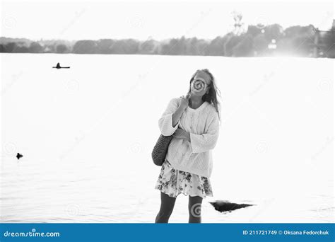 Beautiful Women Blonde On The Beach In Spring Stock Image Image Of