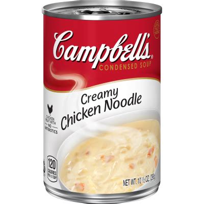 Mixing kraft dinner (chicken noodle soup). Campbell's® Condensed Creamy Chicken Noodle Soup