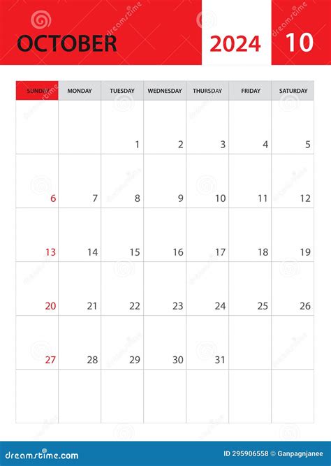 October 2024 Template Calendar 2024 Template Vector Planner Monthly