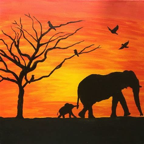 African Animal Sunset Elephant Wall Art Canvas Print Oil