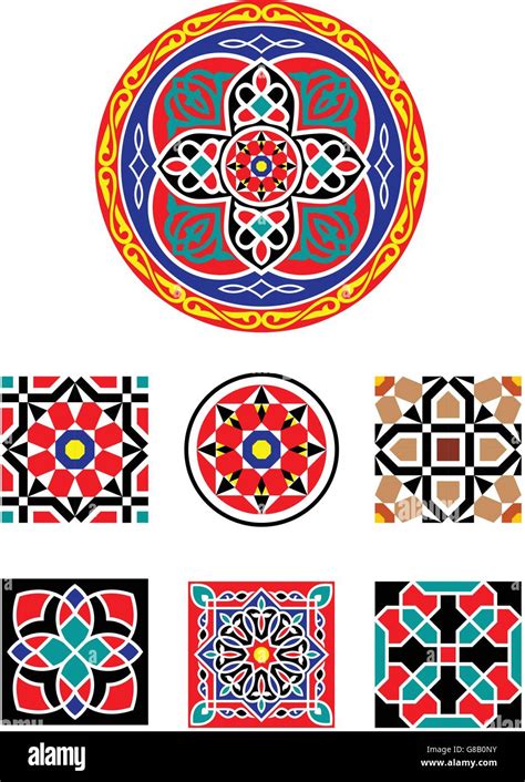 Traditional Middle Eastern Colorful Vector Islamic Art Ornaments Stock
