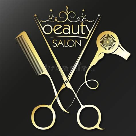 Illustration About Golden Scissors With Crown Comb And Hairdryer For