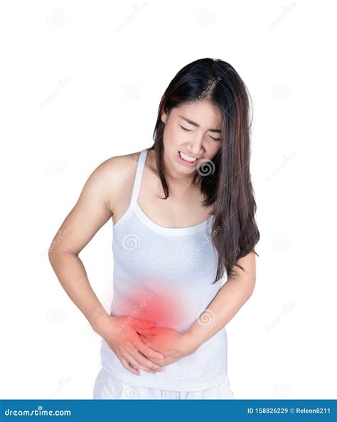 Asian Women Her Stomach Aches Hard Isolated Stock Image Image Of Brunette Beautiful 158826229