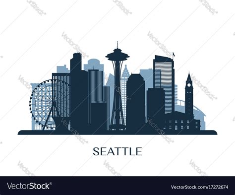 Seattle Skyline Monochrome Silhouette Royalty Free Vector