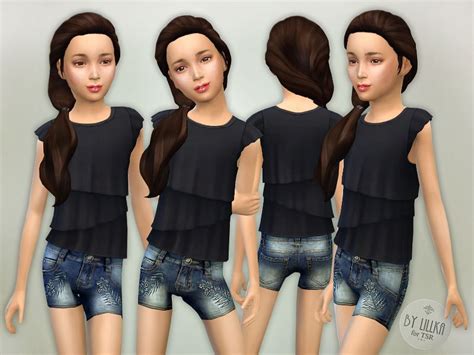 Lillkas Denim Shorts With Embroideries Sims 4 Clothing Kids Outfits