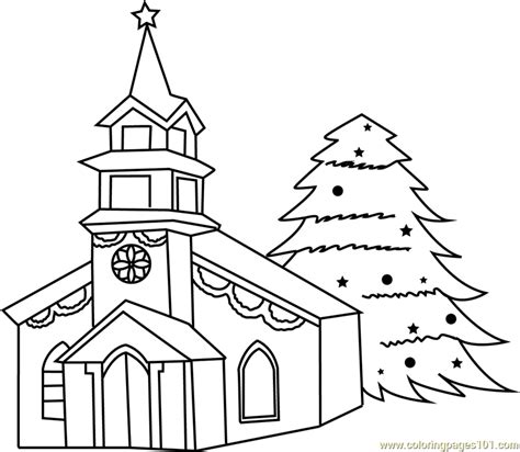 Decorated House With Christmas Tree Coloring Page Free Christmas