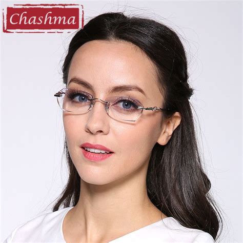Chashma Brand Ttianium Rimless Glasses Dimond Trimmed Tint Colored Lenses Women Elegant