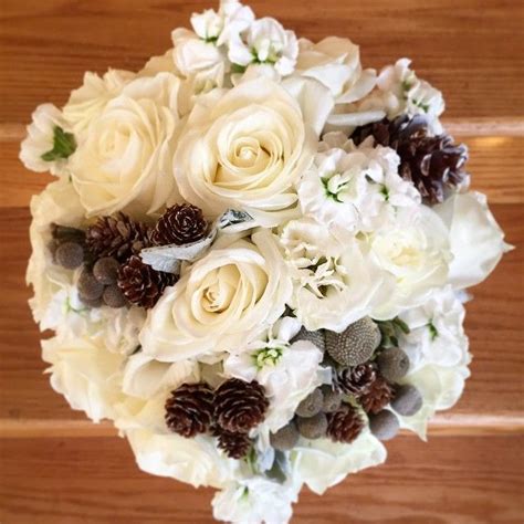 Clutch Bouquet Of Pola Star Roses White Stock Brunia Ball And Pine
