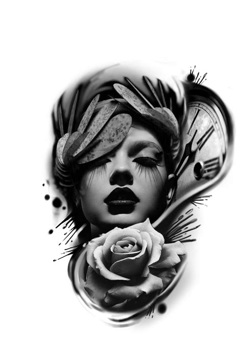 A Black And White Drawing Of A Woman With A Rose In Her Hair