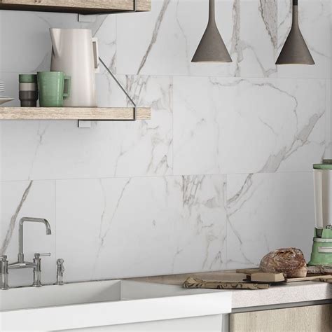 Cappella Matt X Carrara Marble Effect Tiles In Marble Tile Backsplash Kitchen