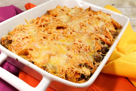 Lay 1/2 the doritos over the bottom of a casserole dish followed by a layer of the mixture. Doritos Casserole with Ground Beef ...
