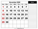 Free November 2020 Printable Calendar