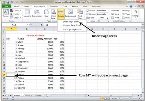 Insert Page Break In Excel 2010