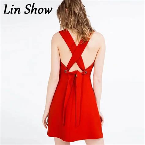 women cross backless mini dresses solid sleeveless sexy slim a line dress 2016 summer fashion