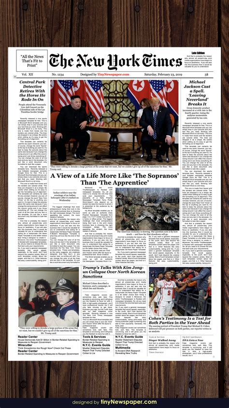 Editable New York Times Newspaper Template Newspaper Template New York Times Times Newspaper