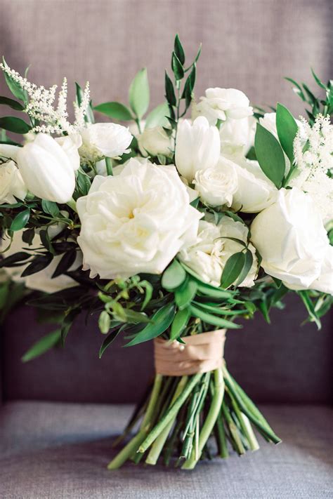 Classic Bouquet Of White Roses Tulips And Astilbe Wedding Flowers