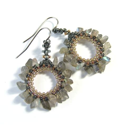 Labradorite Earrings Gemstone Beaded Boho By Iriselmjewelry