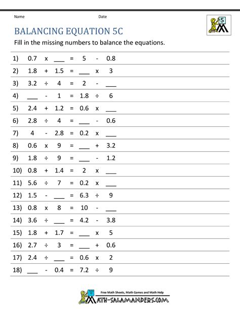 Fill in the blanks with the most appropriate term balance the following equations: Balancing Math Equations