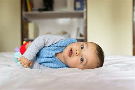 Eurasian Baby On Bed Stock Photo Image Of Beauty Infant 110925846