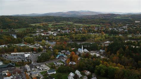 55k Stock Footage Aerial Video Flying By Small Rural Town Colorful