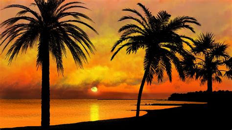 Wallpaper Digital Art Nature Landscape Beach Tropical Sunset