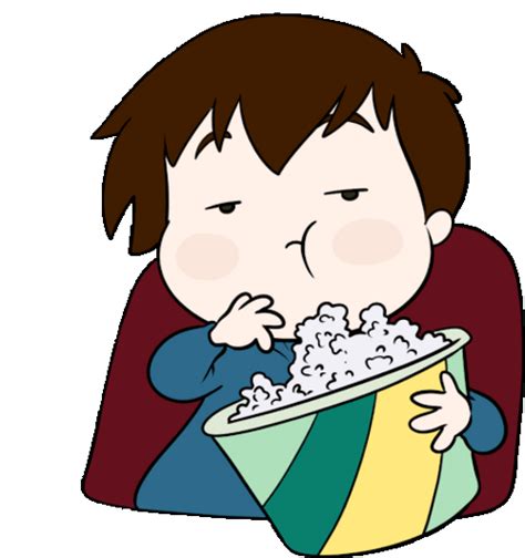 Cartoon Boy Eating Popcorn 