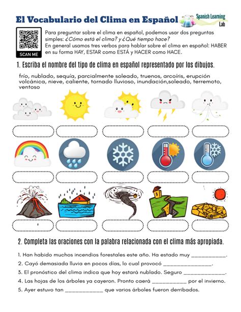 The Vocabulary For The Weather In Spanish Pdf Worksheet