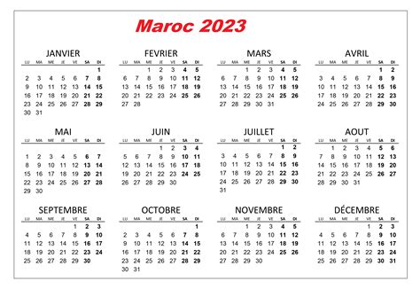 Imprimer Calendrier 2023 Maroc Modèle Imprimable In Pdf