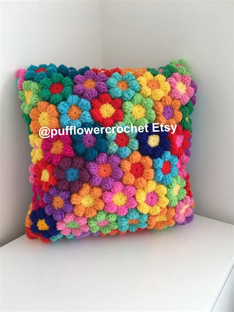 Crochet Rainbow Flower Crochet Large Hand Made Vouch Pillow Etsy Uk