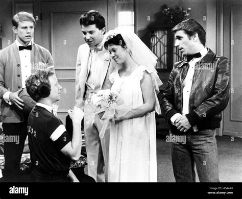 happy days from left ron howard donny most anson williams erin moran henry winkler in