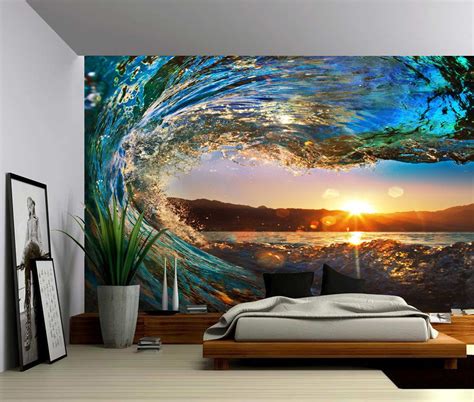 Sunset Sea Ocean Wave Large Wall Mural Self Adhesive Vinyl Wallpaper Peel And Stick Fabric