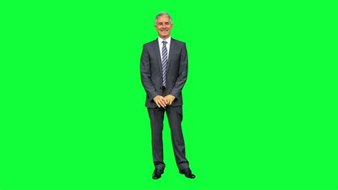 Mature Male Caucasian Businessman Standing In Front Modern Green Screen